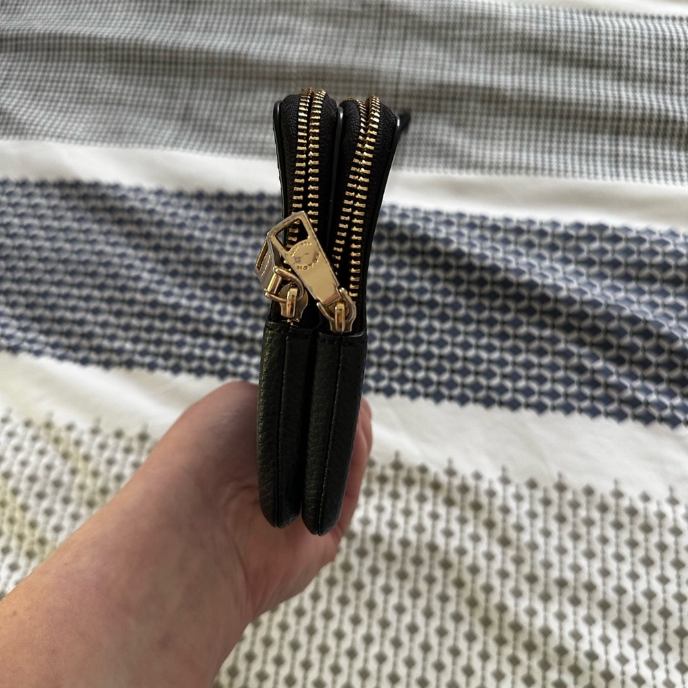 Coach Black Leather Double Zipper Wristlet with Gold Details - Picture 7 of 7